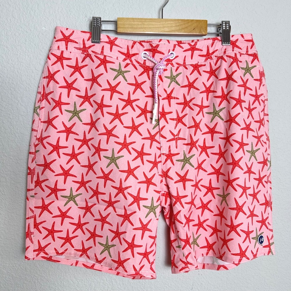 Johnnie-O Mens Seastar Starfish Swim Trunks Porto Pink Medium NWT Beac Vacation